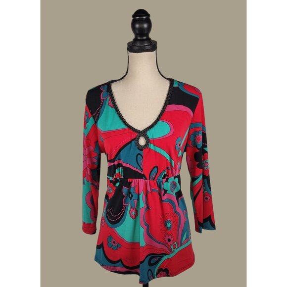 Bisou Bisou Red Floral Catherine Print Babydoll Top Size XL NWT - Picture 1 of 10